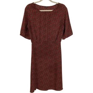 Uniqlo Womens XS Black & Red Ditsy Floral Midi Dress Fairy Grunge Whimsigoth